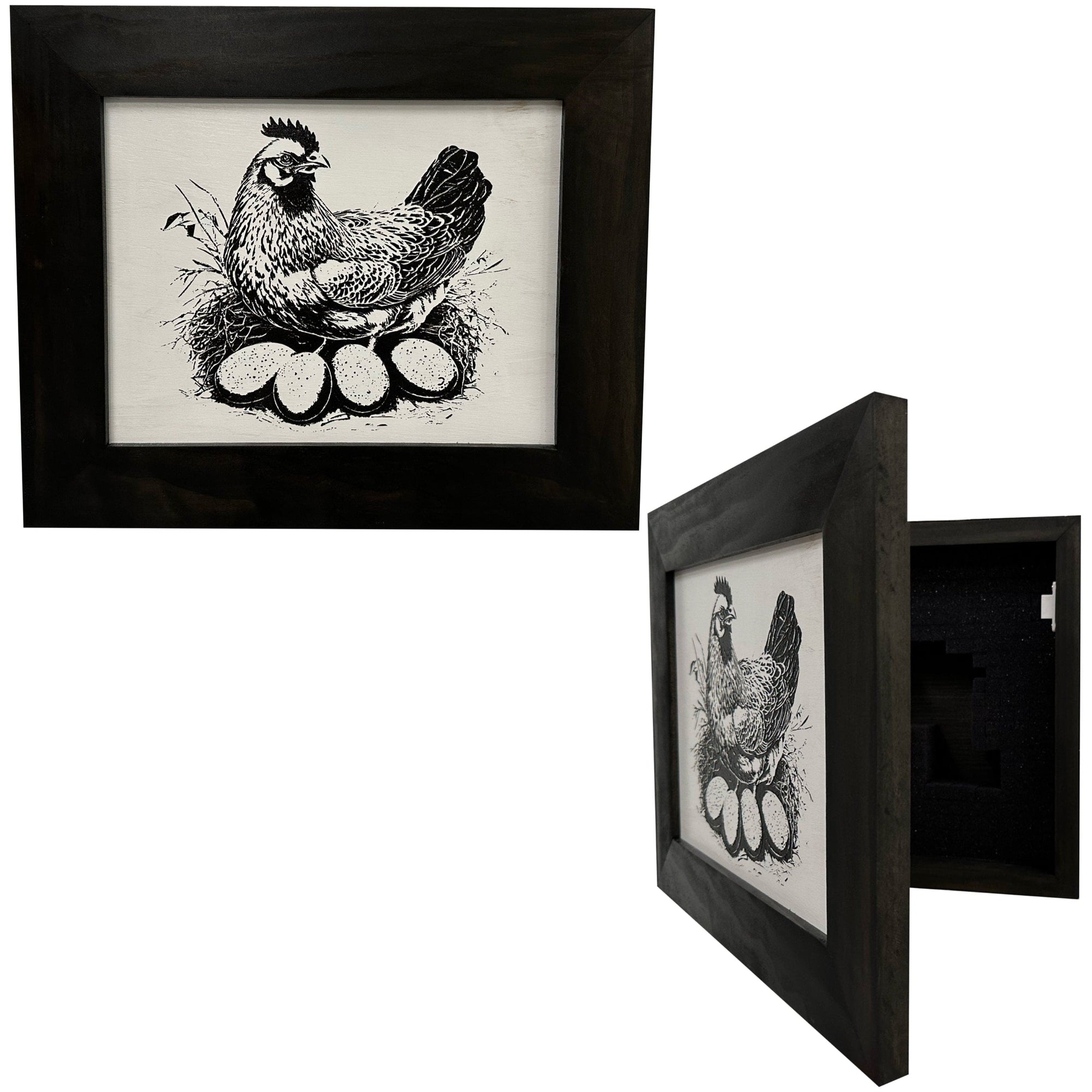 Hidden Gun Safe Recessed In Wall Farmhouse Chicken And Eggs Decoration - Recess In The Wall or Mount On The Wall Gun Safe by Bellewood Designs Armadillo Safe and Vault