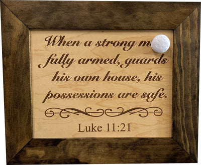 Hidden Gun Safe Recessed In Wall With Luke 11:21 Bible Verse Decoration - Recess In The Wall or Mount On The Wall by Bellewood Designs Armadillo Safe and Vault