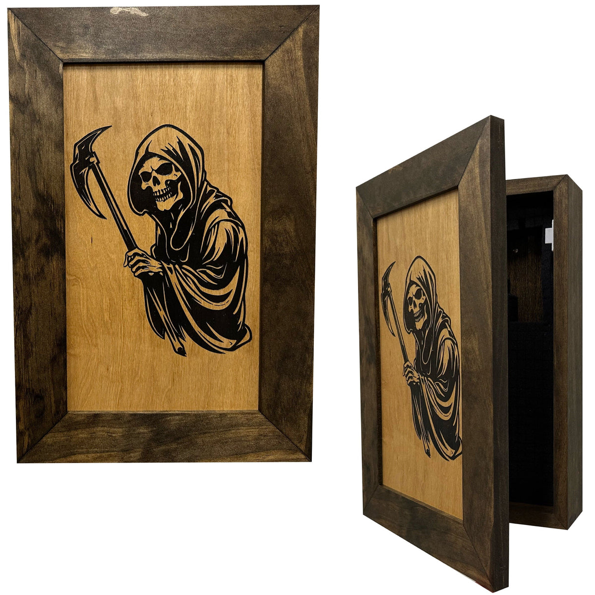 Hidden Gun Safe With Grim Reaper Design, Secure Concealed Gun Shelf by Bellewood Designs Armadillo Safe and Vault