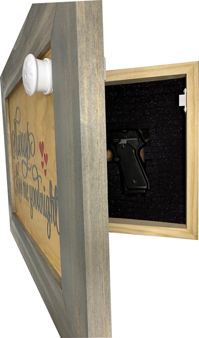 In Wall Gun Safe with Decorative Front Always Kiss Me Goodnight to Securely Store Your Gun In The Wall Armadillo Safe and Vault