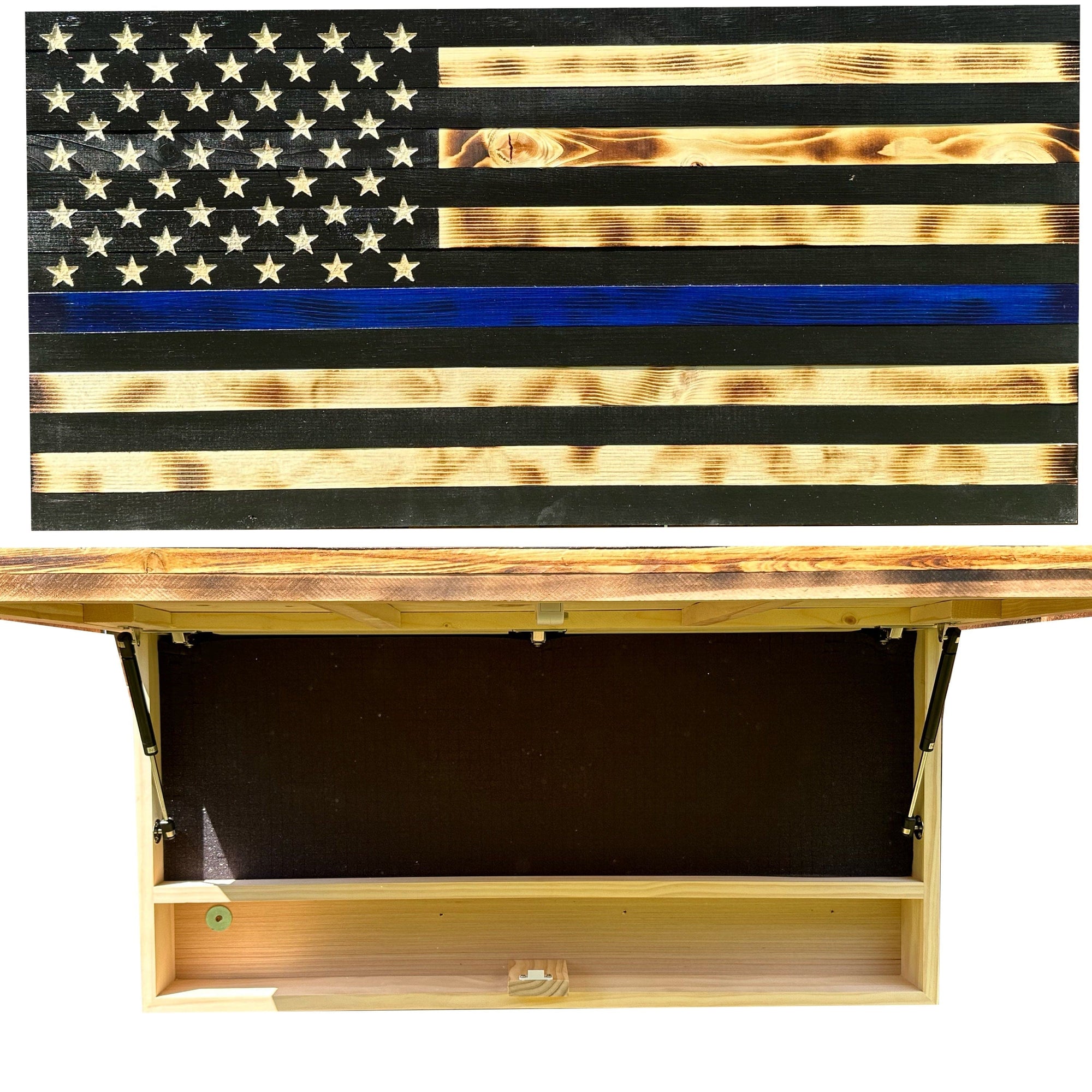 Large Blue Line American Flag Hidden Gun Storage Cabinet (Blue Line) Armadillo Safe and Vault
