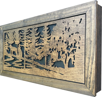 Large Hidden Gun Storage Cabinet Wolf Scene Wall Decor - Wolves In The Woods Armadillo Safe and Vault