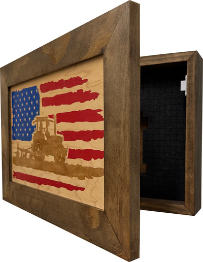 Locking Gun Cabinet Wall Mounted with American Flag and Farmer Patriotic Decorative Front Armadillo Safe and Vault