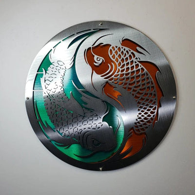 Metal Art of Wisconsin Koi Fish Ying Yang / Double Layered Armadillo Safe and Vault