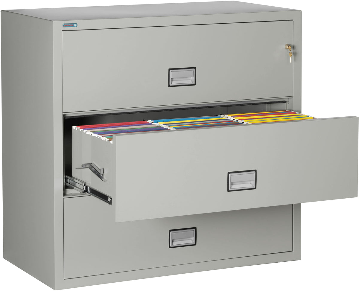 Phoenix LAT3W44 Lateral 44 inch 3-Drawer Fireproof File Cabinet with Water Seal Armadillo Safe and Vault
