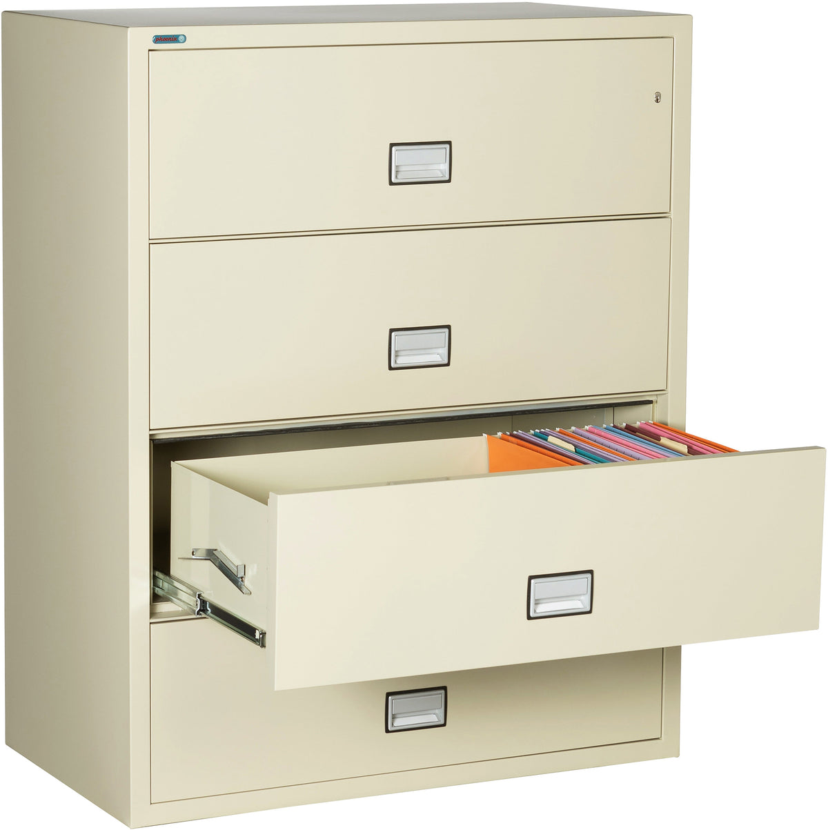 Phoenix LAT4W44 Lateral 44 inch 4-Drawer Fireproof File Cabinet with Water Seal Armadillo Safe and Vault
