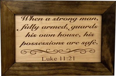 Wood Gun Cabinet Bible Verse Luke 11:21 Wall Decoration - Hidden Gun Safe To Securely Store Your Gun In Plain Sight by Bellewood Designs Armadillo Safe and Vault