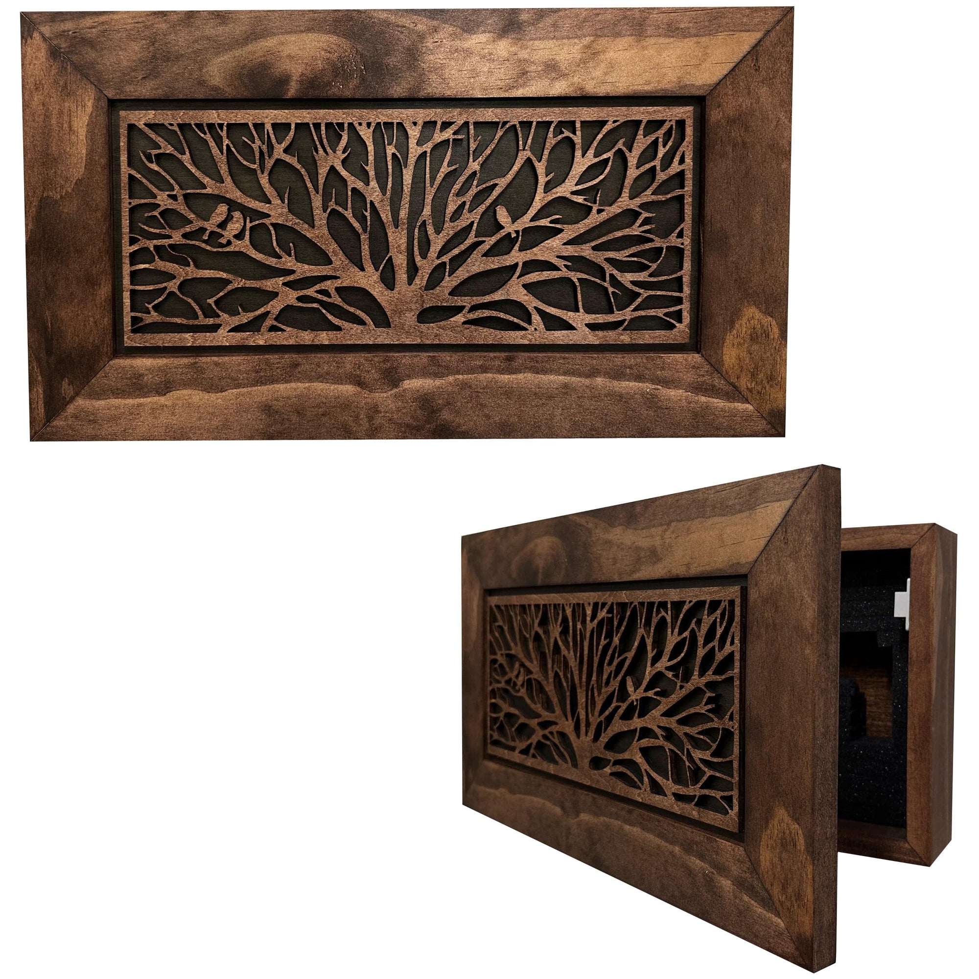 Wood Gun Cabinet Birds In A Tree Wall Decoration - Hidden Gun Safe To Securely Store Your Gun In Plain Sight Armadillo Safe and Vault