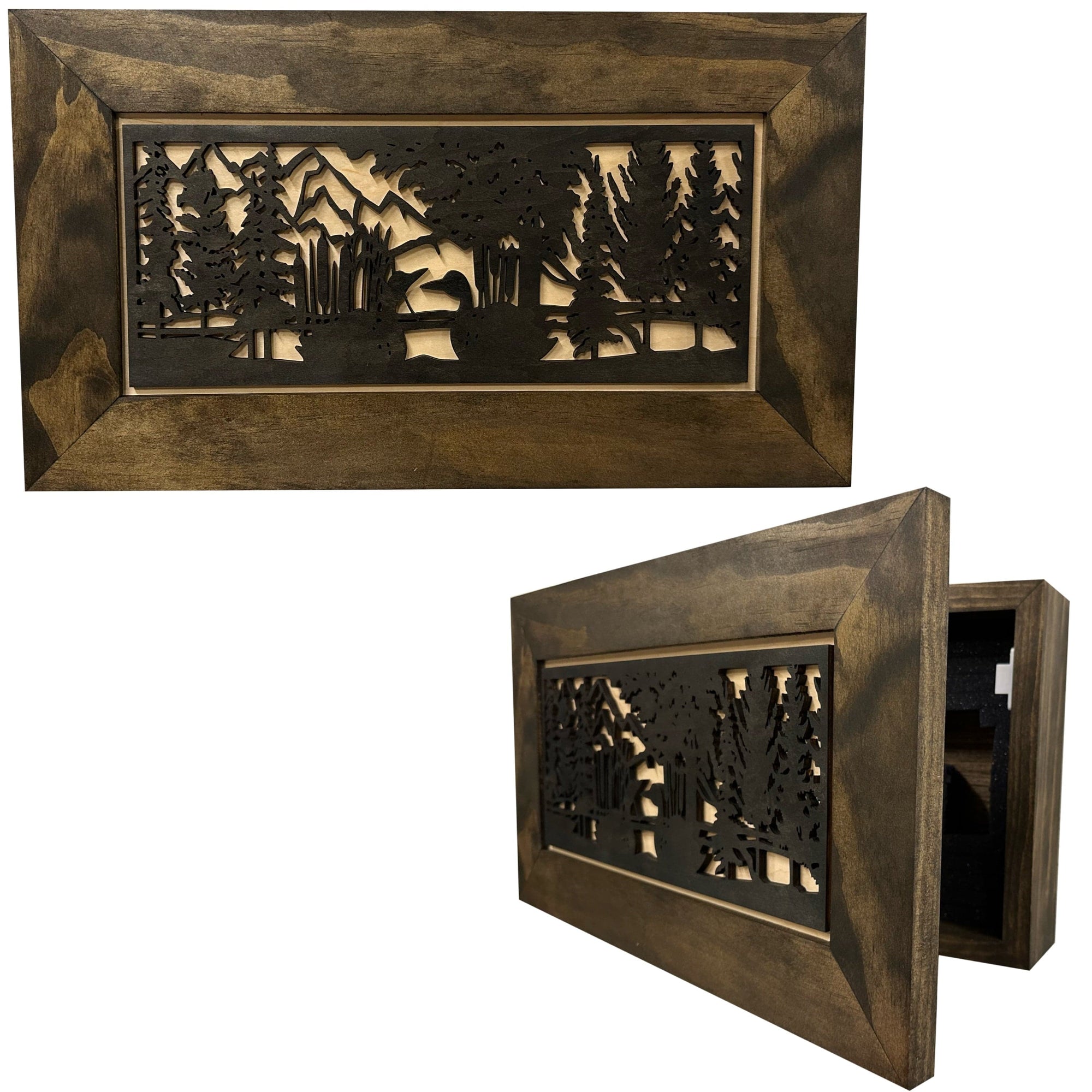 Wood Gun Cabinet Ducks On A Pond Wall Decoration - Hidden Gun Safe To Securely Store Your Gun In Plain Sight by Bellewood Designs Armadillo Safe and Vault