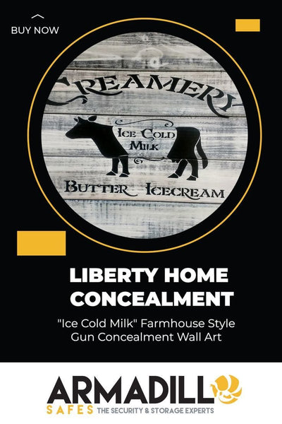 Liberty Home "Ice Cold Milk" Farmhouse Style Gun Concealment Wall Art Armadillo Safe and Vault