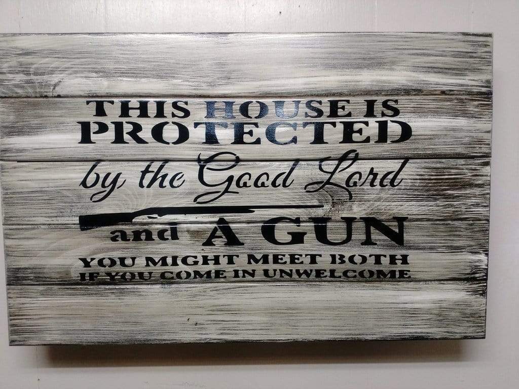 Liberty Home This House Is Protected Hidden Gun Storage Sign Armadillo Safe and Vault
