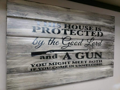 Liberty Home This House Is Protected Hidden Gun Storage Sign Armadillo Safe and Vault