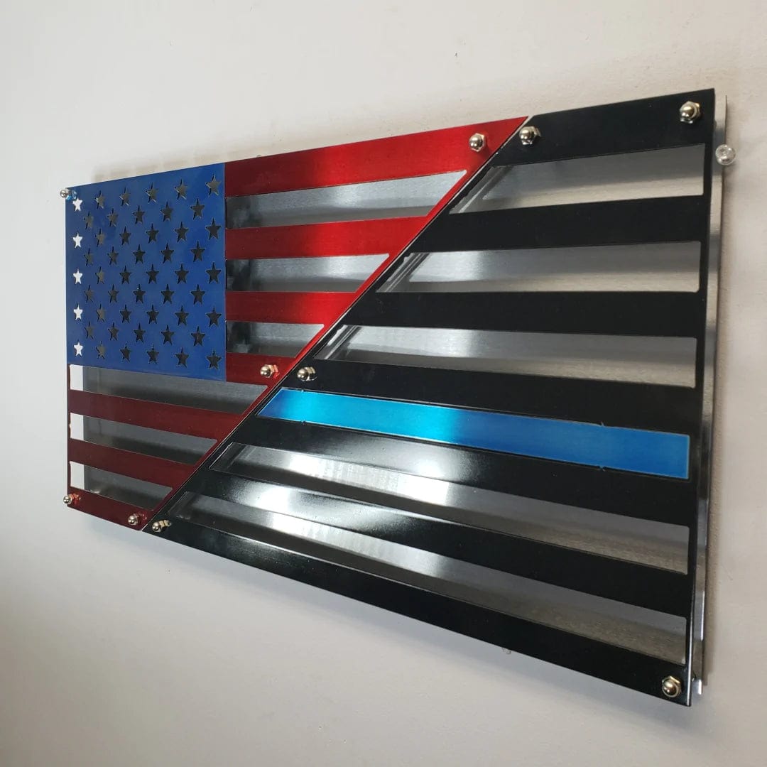Metal Art of Wisconsin American Blue Line Double Layered US Flag Armadillo Safe and Vault