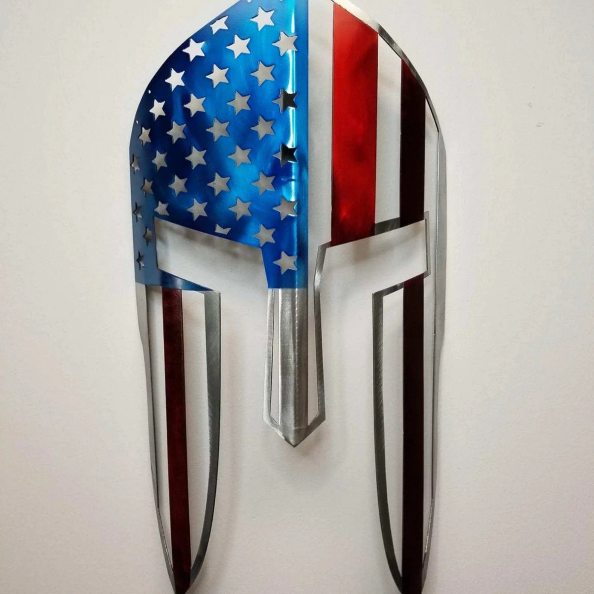 Metal Art of Wisconsin US Flag Spartan Mask / Wall Mounted Armadillo Safe and Vault