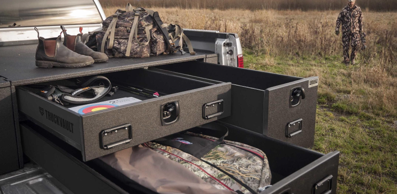 TruckVault Field Ranger Universal Pickup Truck All-Weather Series Storage  System with 3 Drawers, Includes Folding